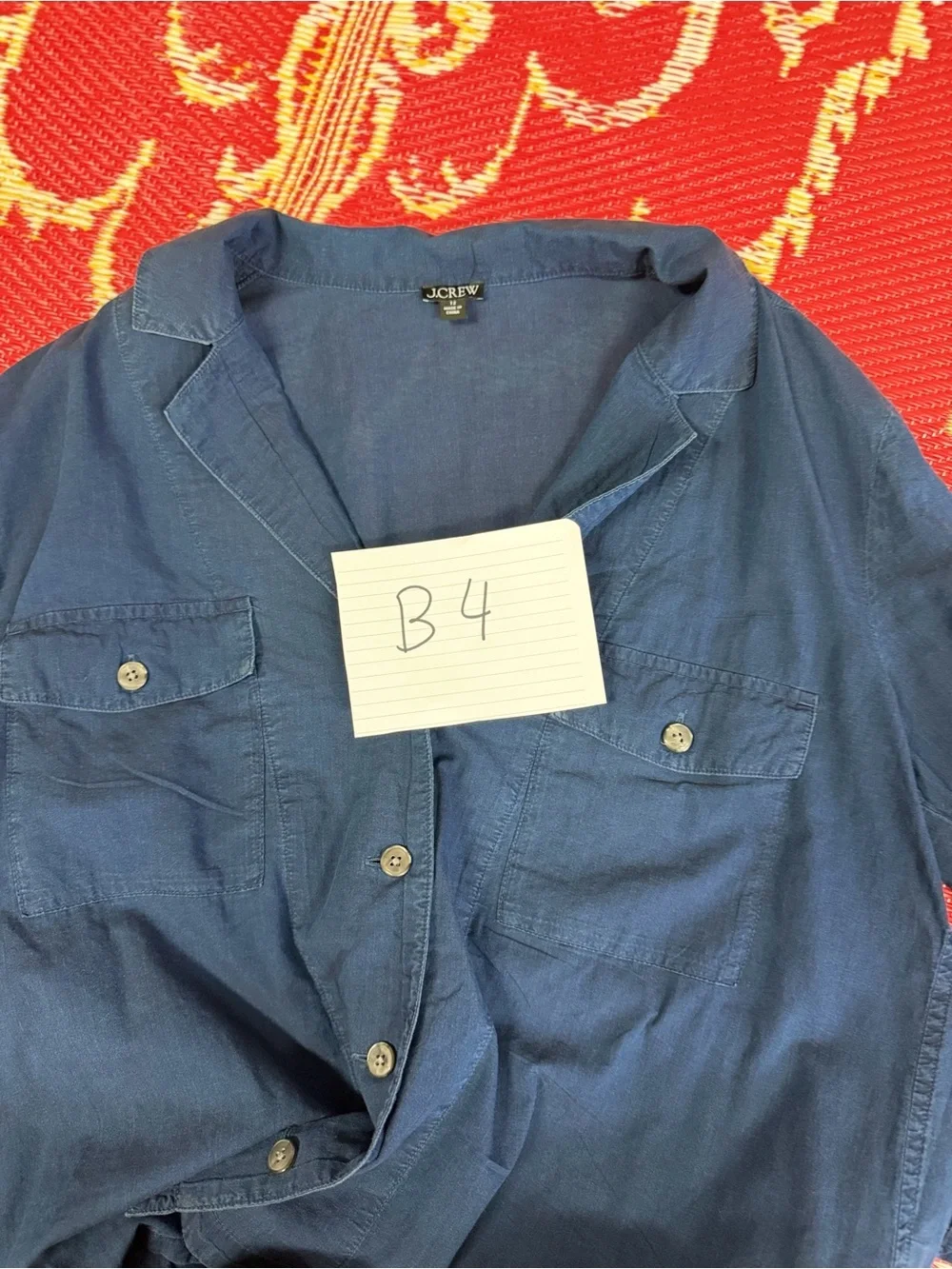 J.‎ Crew Navy Button-Front Camp Shirt Sz 12 100% Cotton Casual Minimalist